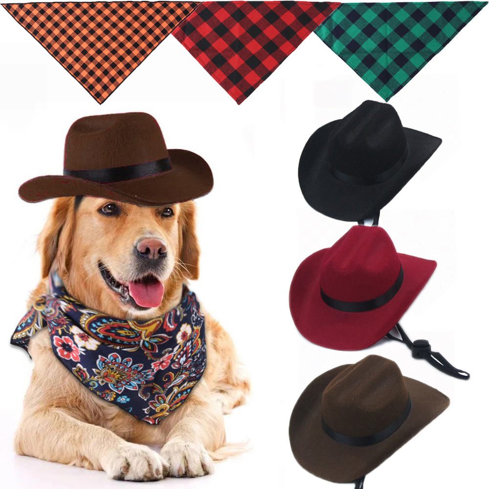 Fashion Pet Hat Dog Cat Western Cowboy Hat Pet Triangle Scarf Photo Prop Pet Accessories Retro Doll Decoration Universal Funny