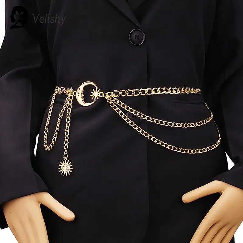 1Pc warm waist chain dress belt with moon star belt gold and silver womens clothing chain accessories X250410