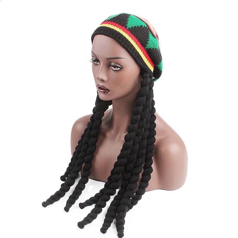 Rasta Reggae Knitted Hat Fake Braid Jamaican Hat Hip Hop Horror Lock Wig Hat Fancy Dress Party Costume Hippie Berber 240910