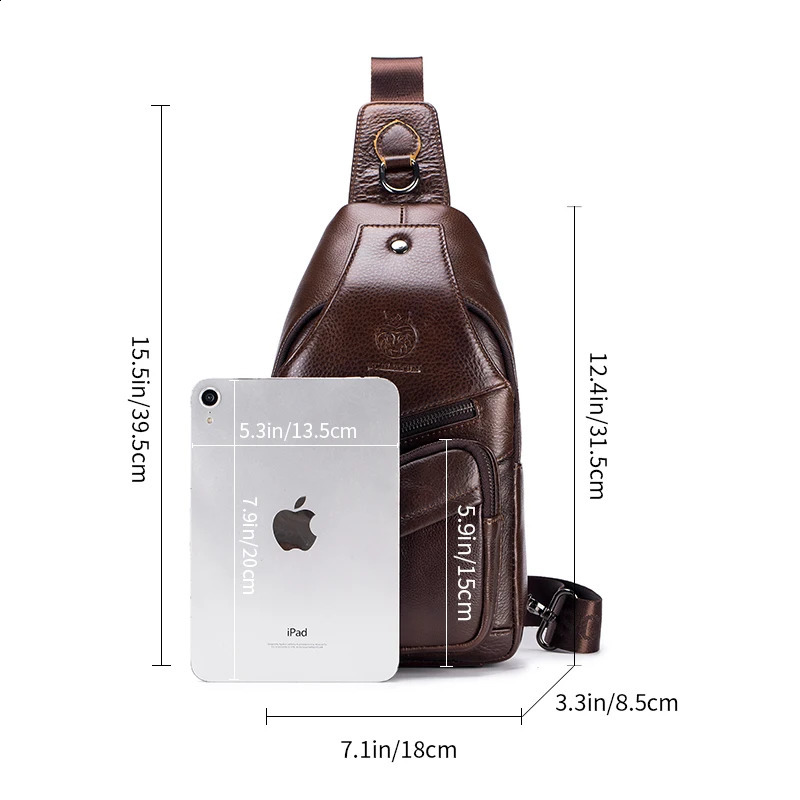 Schlatum Mens Leather Sling Bag Multi functional Retro Cross Chest Bag Large Capacity 240907