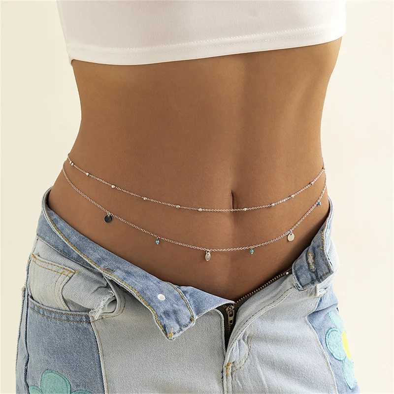 Summer Boho Multilayer Waist Beads Women Fashion Geometric Sequins Belly Chain Sexy Body Chain JewelryXJ250224