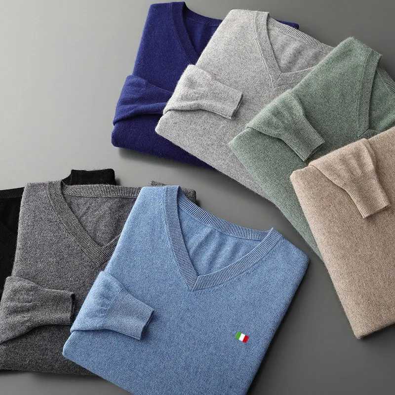 Cashmere Sweater Knitted Mens Clothing Pullover V-Neck Loose Jumpers Woollen Warm Autumn Korean Style Casual Male CoatX240911