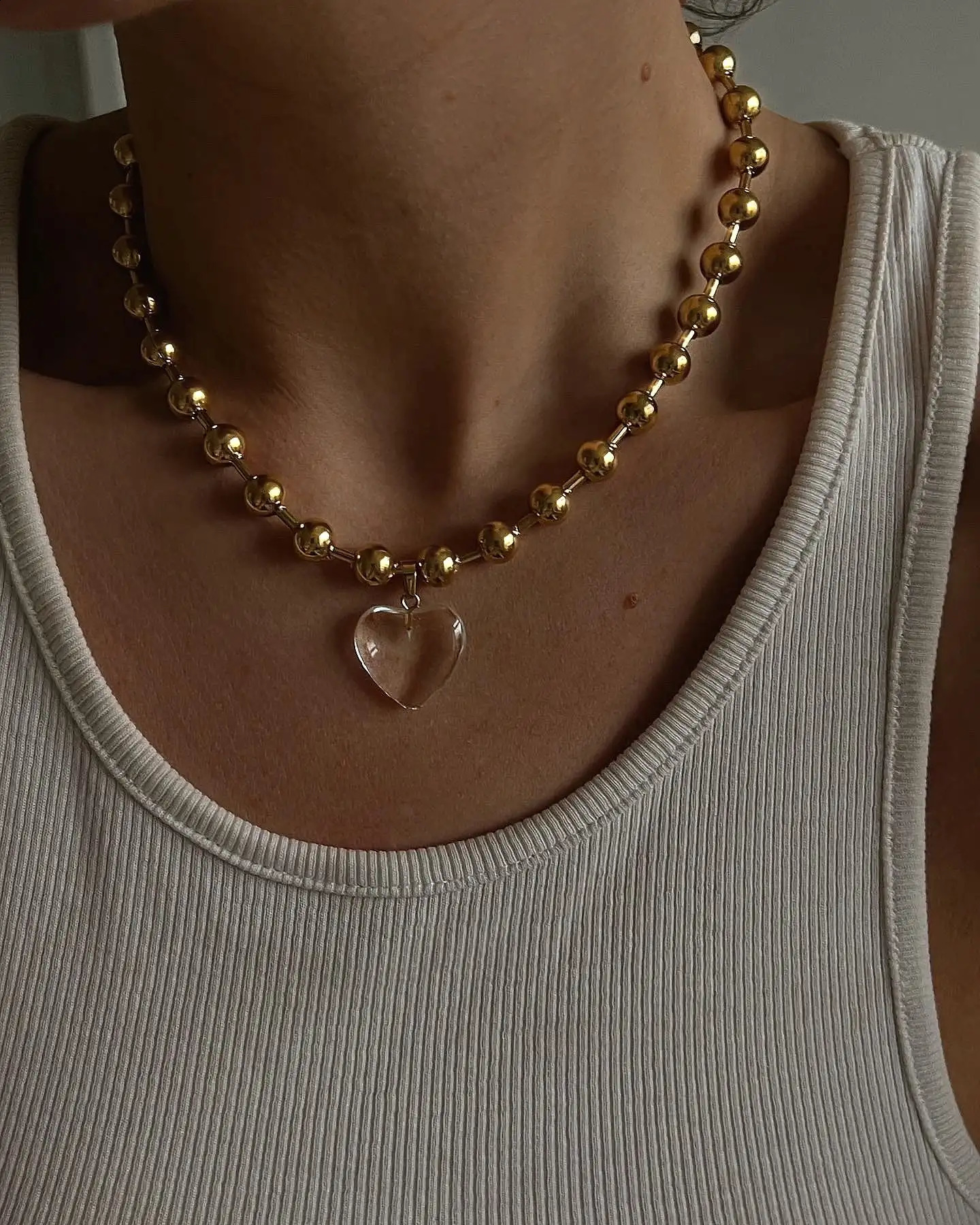 Uworld Minimalist Jewelry 18K gold-plated stainless steel ball bead chain necklace for women para mujer 240911