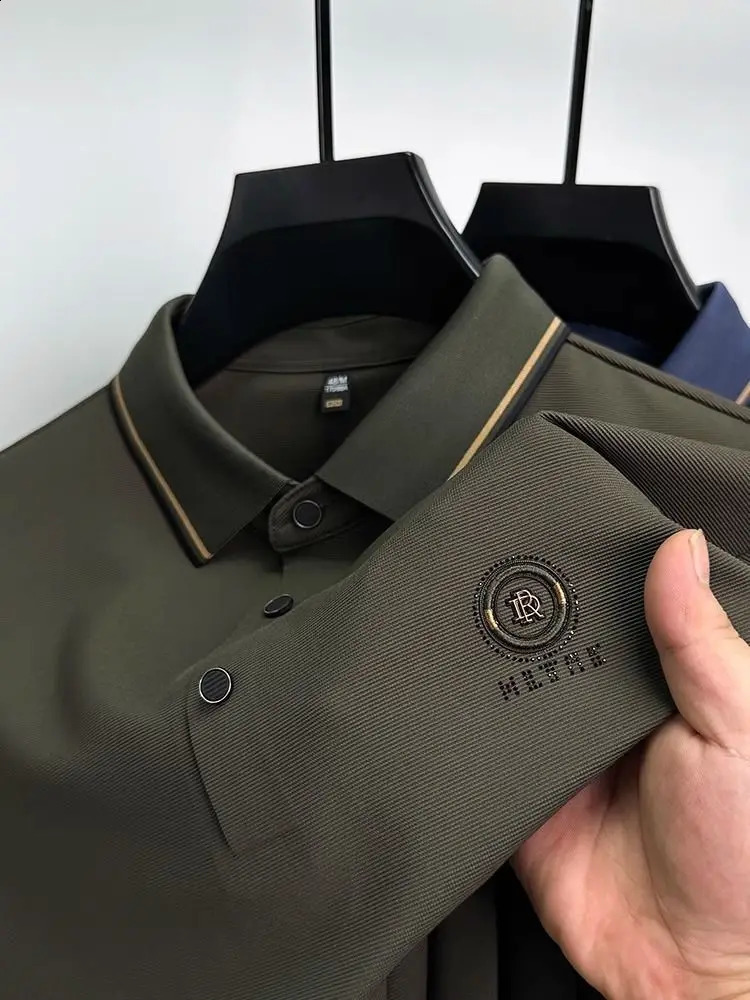 2024Highend Mens POLO Shirt Autumn And Winter item Exquisite Printed Ice silk Long sleeve Fashionable lapel Menswear 240911