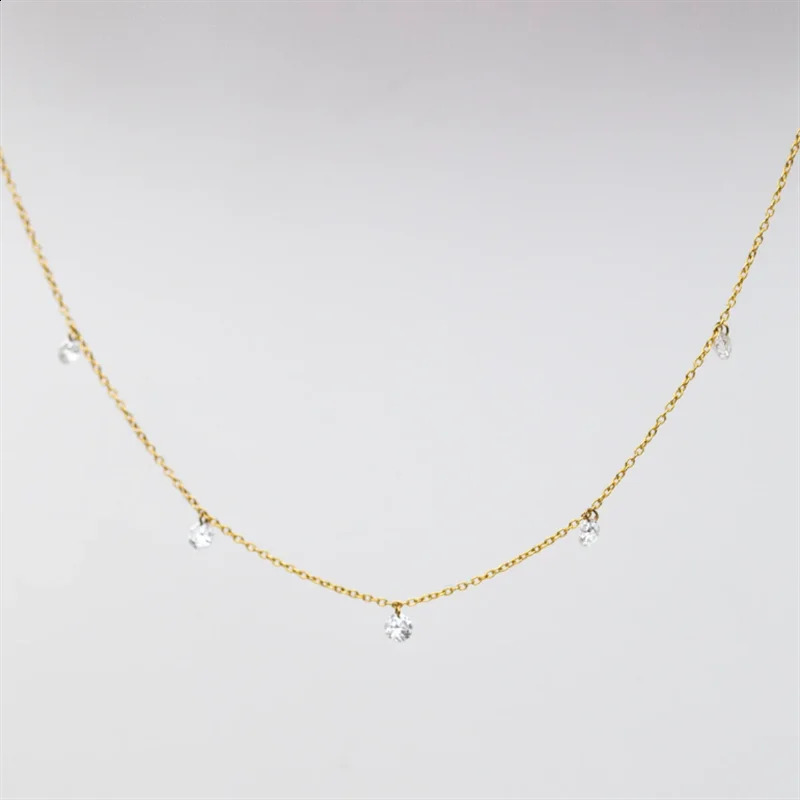 A genuine 14K gold-plated zircon necklace Dainty Gold Choker handmade pendant waterproof necklace Boho jewelry suitable for women 240909