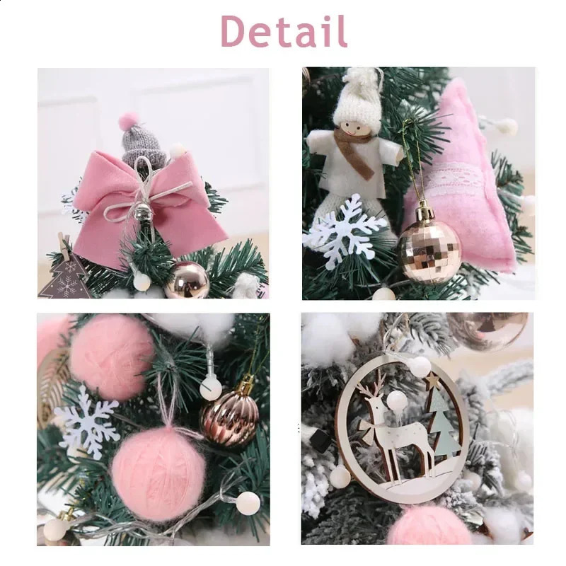 Tabletop Christmas Tree with Deco Kit Red White Ball Ornament and Gift Box Snow Flocked Mini Christmas Tree for Tabletop Deco 240910