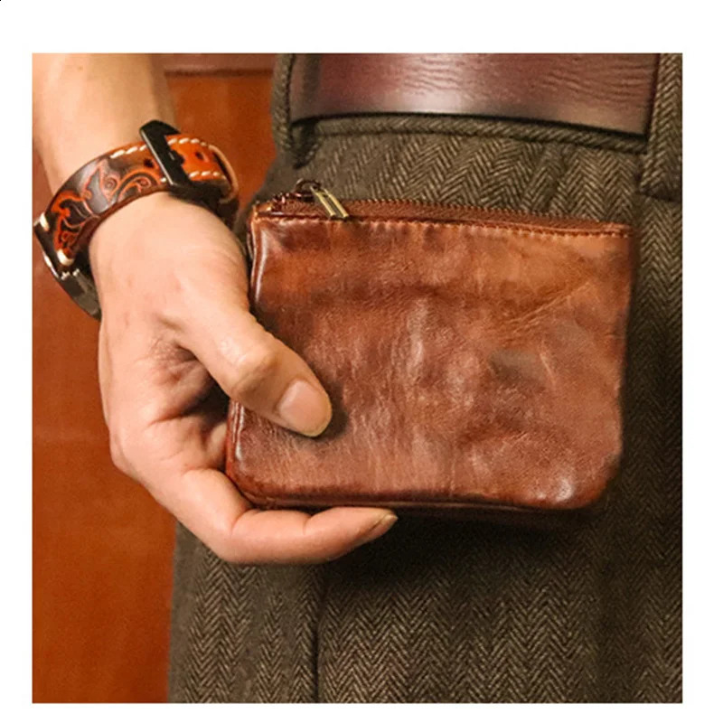 Vegetarian Blackhead Layer Denim Wallet Mens Hand Rubbing Colored Leather Retro Casual Short Style 240910