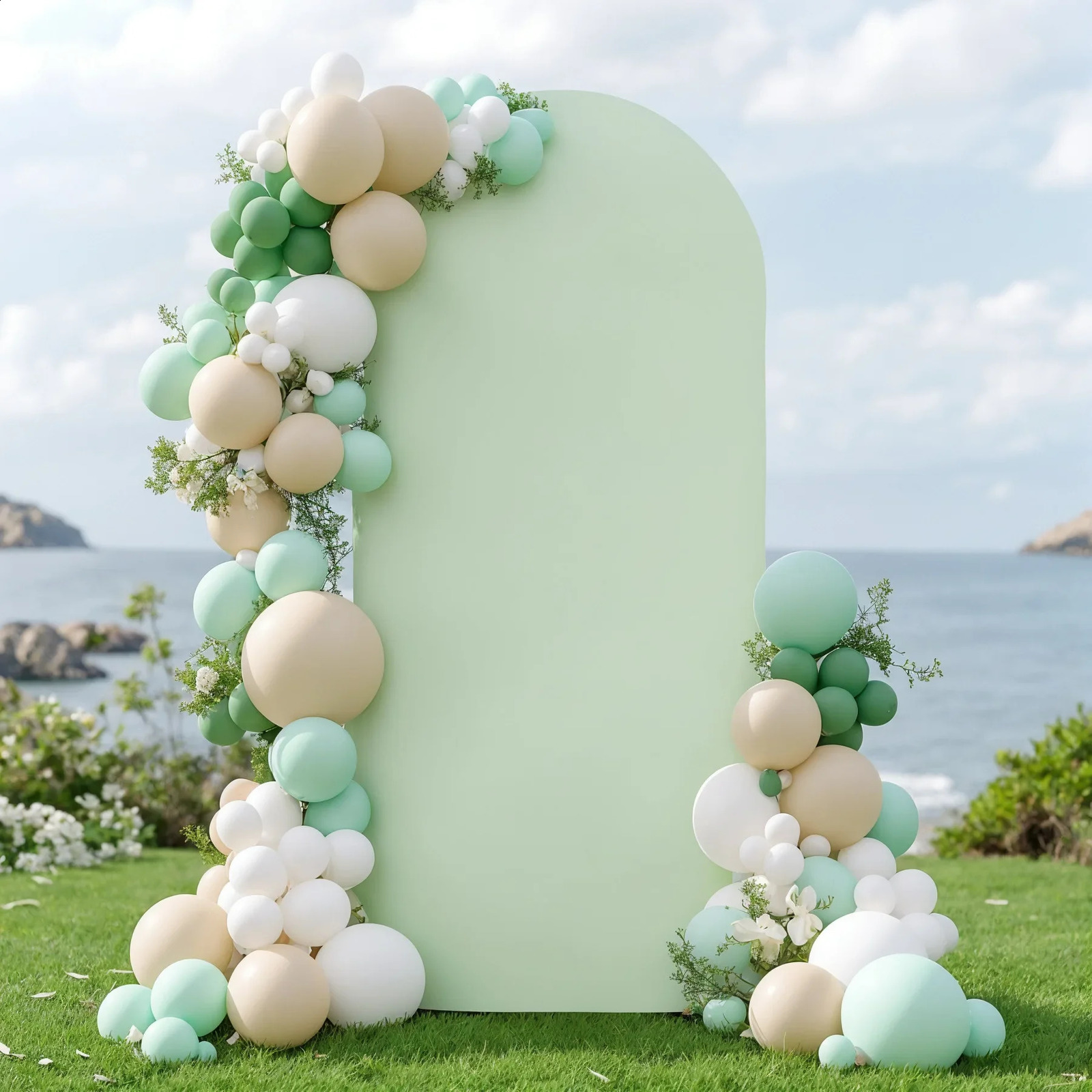 Double sided arch background cover Sage Green wedding decoration zipper thickened stretch for party scene setting 240910