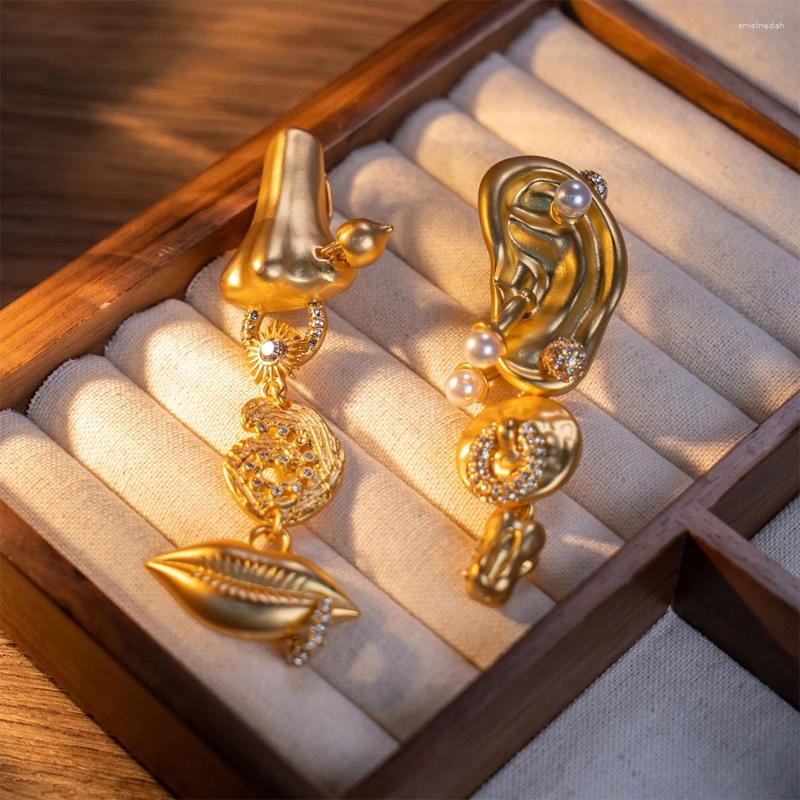 Stud Earrings: Gold Plated Copper Vintage Design Nose & Mouth Earrings for Women and Girls - Trendy Party Jewelry 4