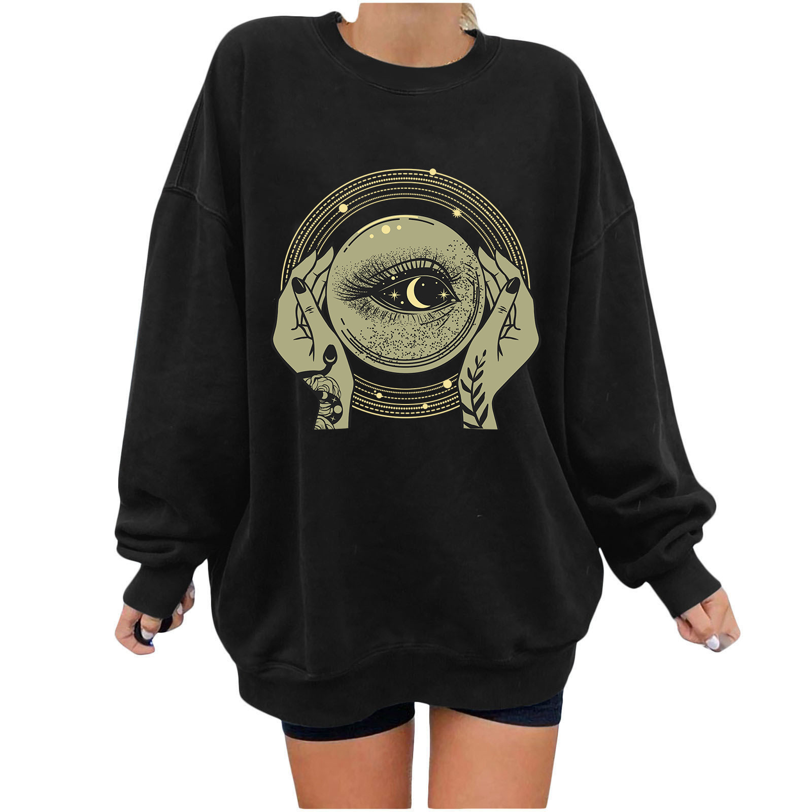 dongdumaoyi 2024 New Fashion Trend Shoulder Hoodie Large Round Neck Korean Edition Women's Eye Print F0911#26