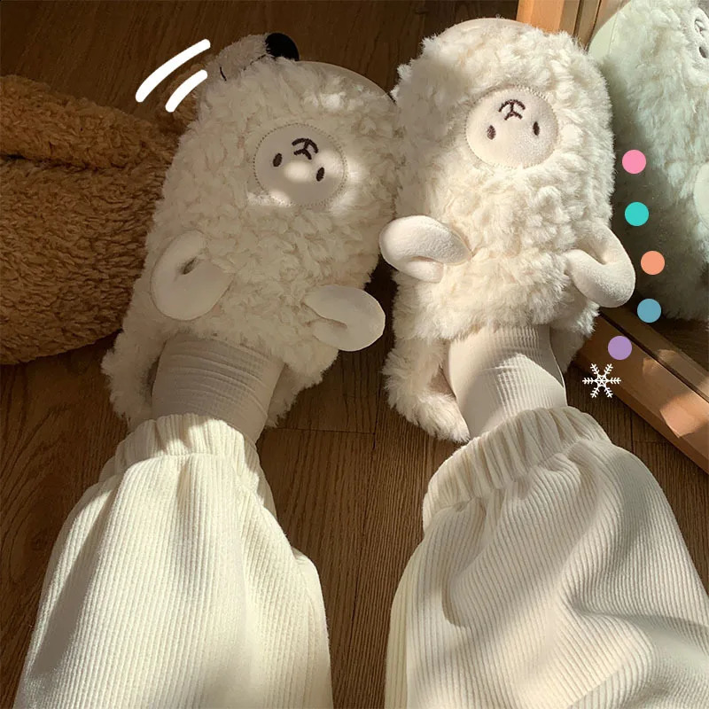 Cartoon Cute Cotton Slippers Autumn and Winter Indoor Home Couple Slippers Warm Faux Fur Slippers Girl Heart Cotton Shoes Winter 240910
