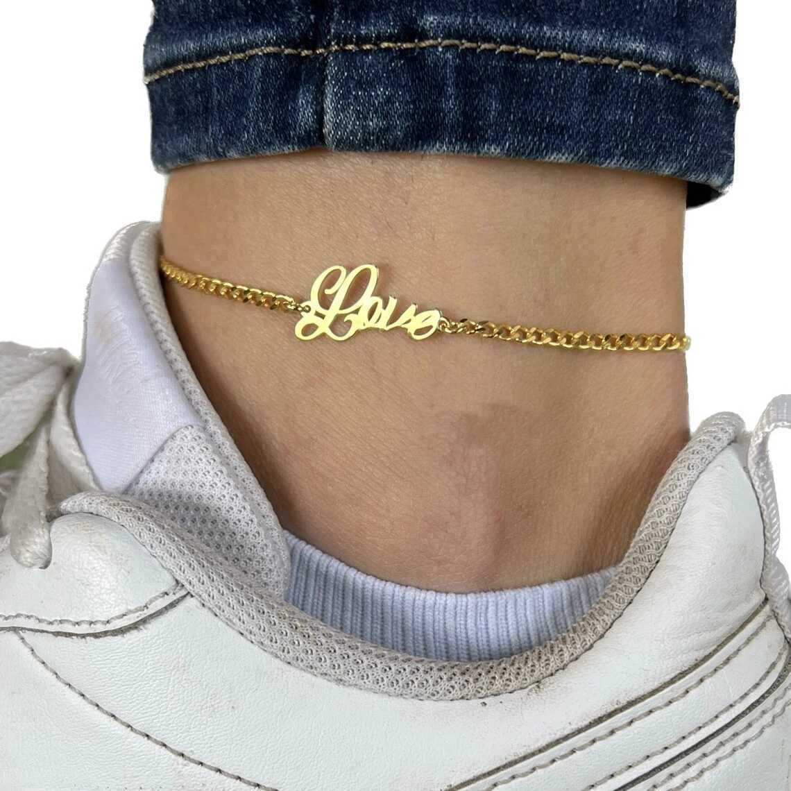 Customized Name Anklet Women Girl Trendy Jewelry Stainless Steel Gold Color Nameplate Ankle Bracelet Handmade Gifts For HerX240910