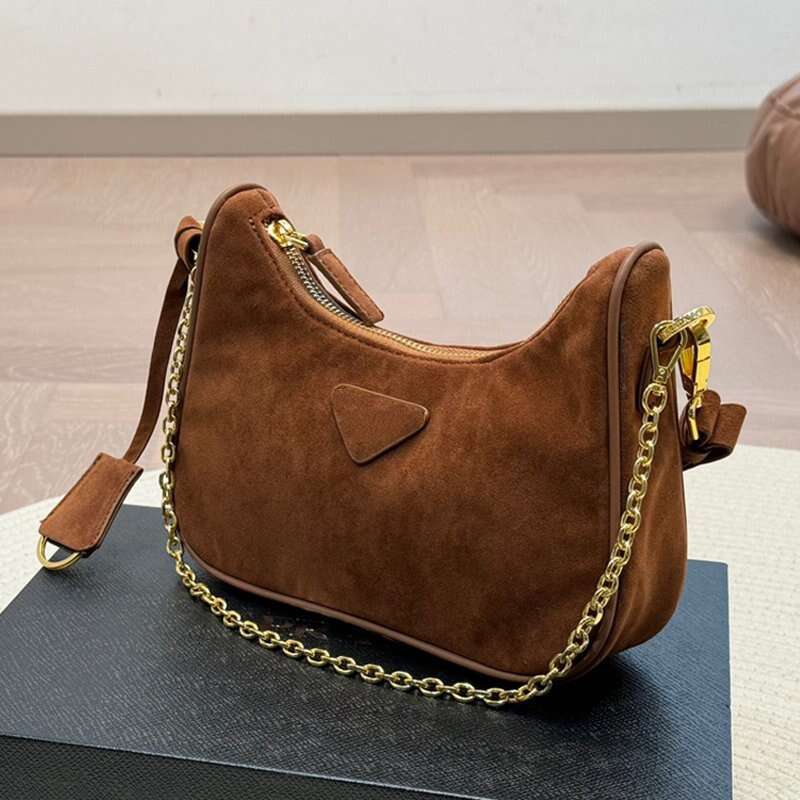 Auntumn Designer Shouder Bag Suede Winter Fashion Handbag Classic Gold Chain Shoulder Bags Brown Handbags Purse