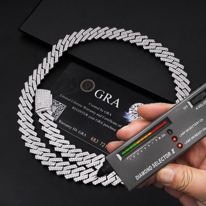 New Arrival Passed Dia Tester Mossanite for Men 12mm Sier Hip Hop Iced Out Jewelry Moissanite Cuban Link Chain Through testing