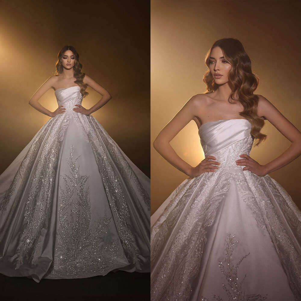 Dresses Ful Ball Gown Strapless Appliques Sequined Or Length Bride Wedding Dress Vestido De Novia Custom Made
