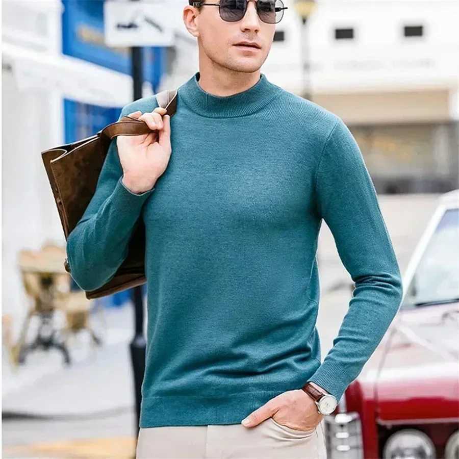 Luxury brand mens plain neck 100% pure wool sweater top autumn and winter cashmere sweater mens warm knitted sweater with floral pattern W240909