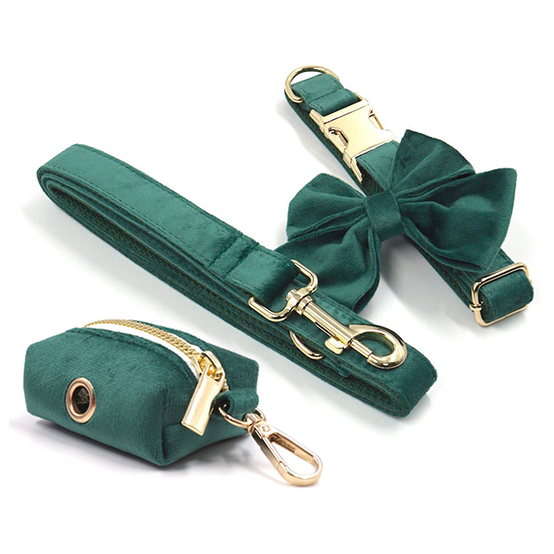 Green Veet Personalized Collars for Dogs Adjustable Pet with Safety Metal Buckles Sailor Bow Puppy Harness Gift Set