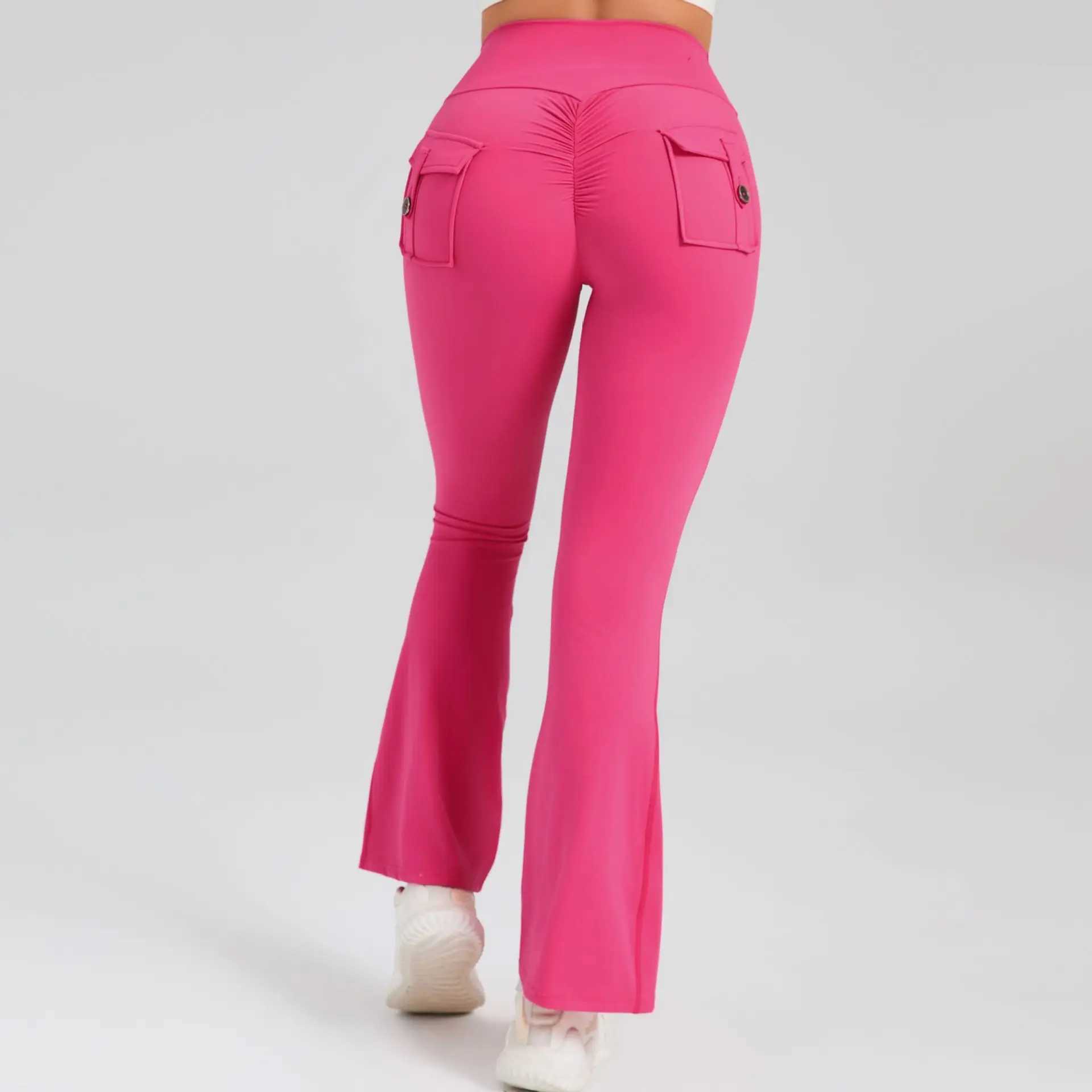 Yoga Pants Casual Sport Scrunch Legging Pants Raises Butt Women High Waist Cargo Pants with Pocket Gym Trousers Flare Leggings for Fitness M240910