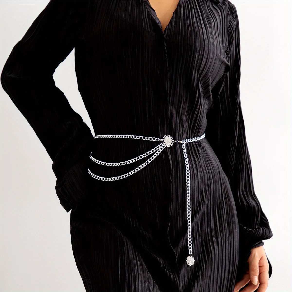 Ladies Simple Layered Chain with Gold Silver Metal Waist Chain Elegant Body Jewelry Dress ChainX2409