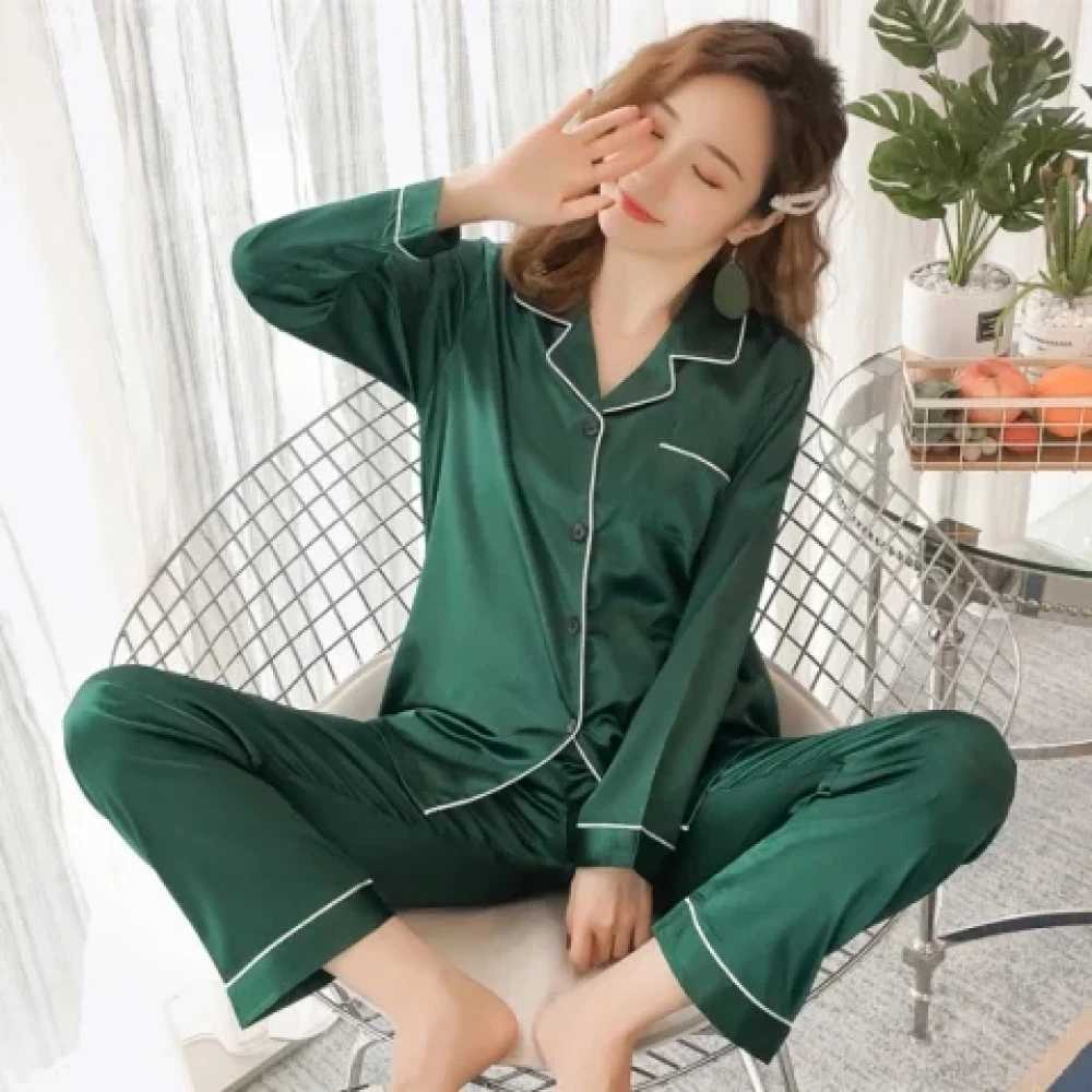 Classic Pajamas 2024 Casual New Elegant M-5XL Fashion Solid Womens Female Sleepwear Spring Fall Long Sleeve Pants House ClothesX2409