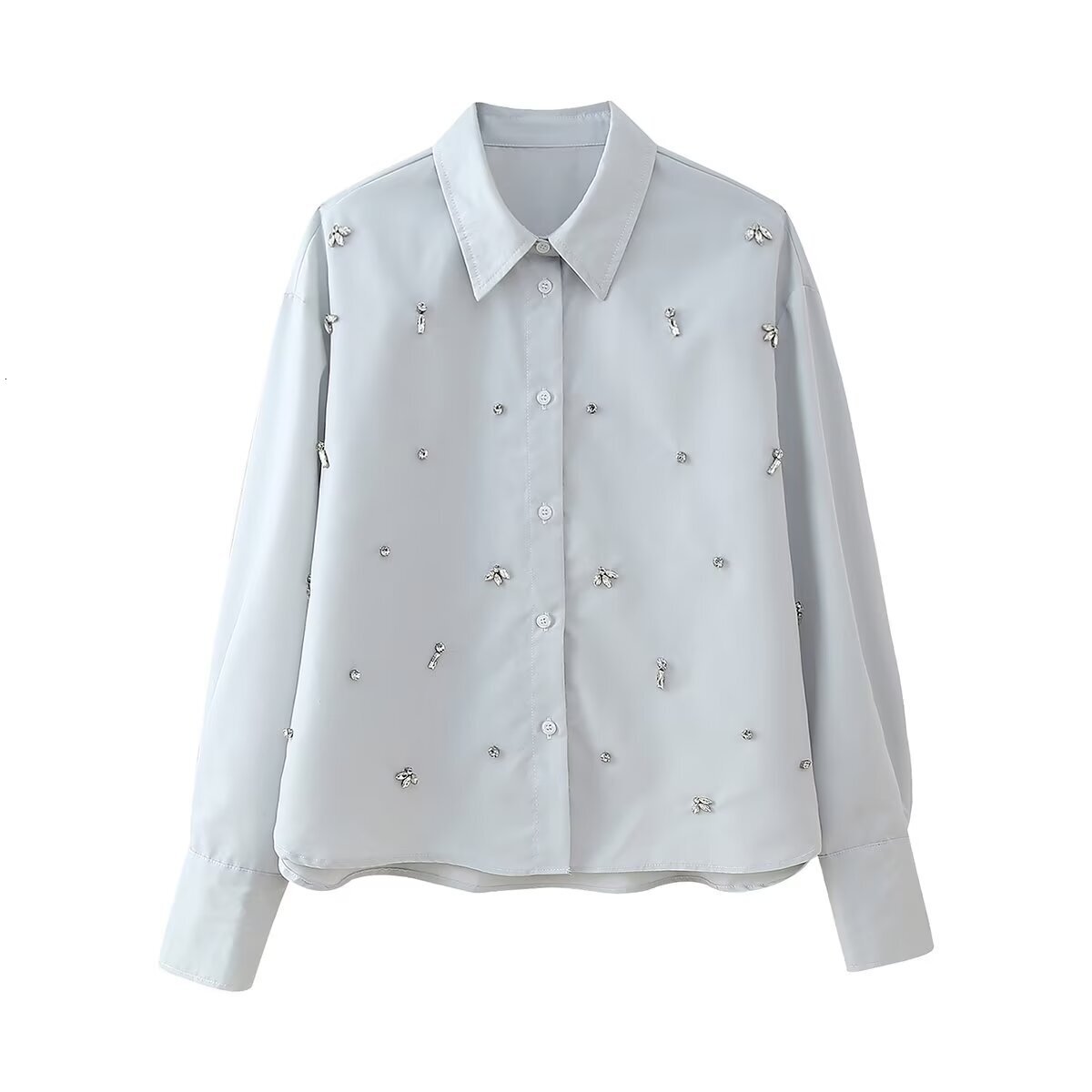 Poplin Shirt Womens Autumn New Product Decoration Long Sleeved Shorts Set Jewelry Inlay