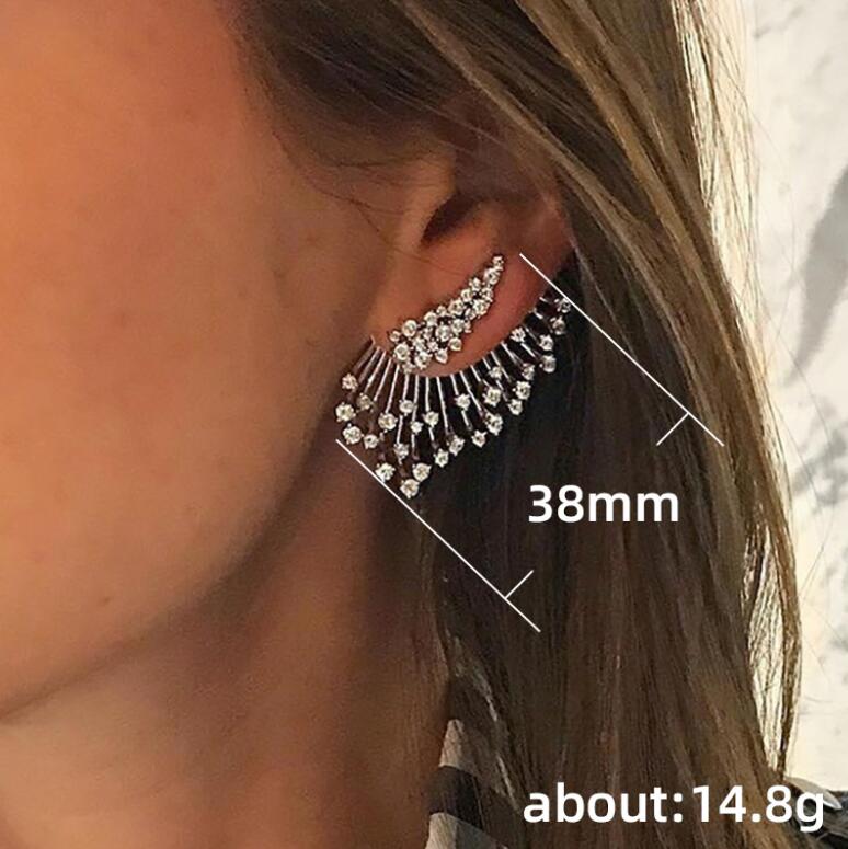 Feather Stud Earrings for Women, Sterg Sier Pave White 5A Cubic Zirconia