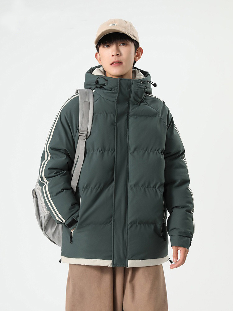 Winter Parkas Coats Hooded Collar Thick Striped Loose Padded Cotton Warm Casual Thick Snow Fashion Outwear Windproof Coat Jacket High Quality Black Gr