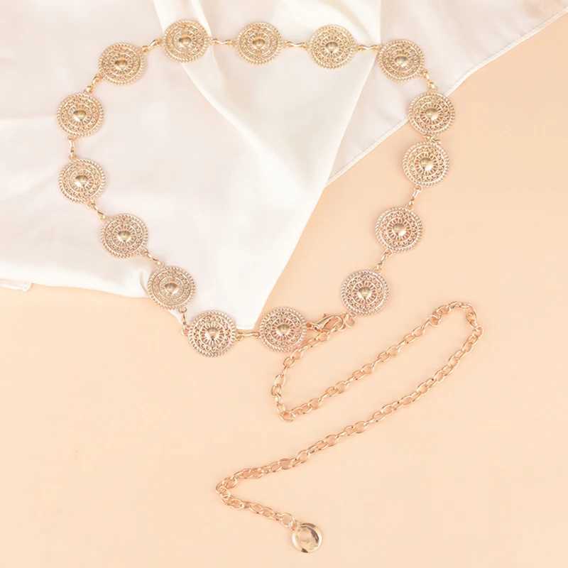Gold Adjustable Buckle Long Waist Belt Dress Body Chain Fashion For Women Vintage Openwork MetalX2409