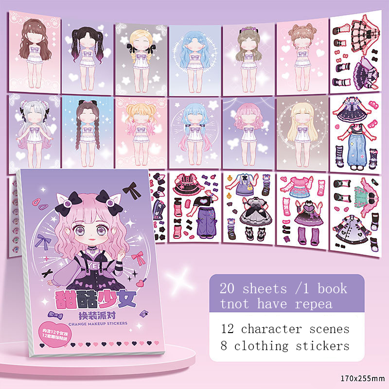 Princess Dress Up Sticker Book Creative Handmade DIY Makeup Book Sticker Cartoon Children's Toy Puzzle Decoration Material