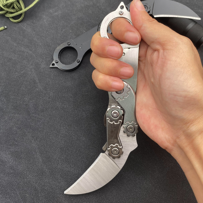 Top Quality A9503 Mechanical Claw Knife 5Cr13Mov Black Oxide/Satin Blade Full Tang Steel Handle Outdoor EDC Pocket Survival Tactical Knives