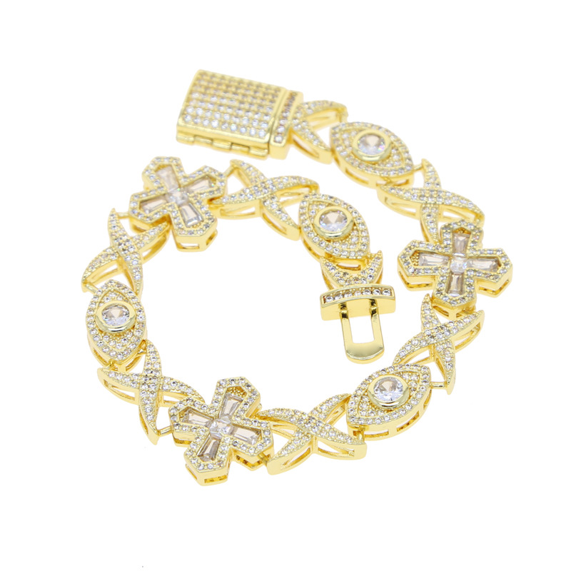 Hip Hop Cross Eye Cuban Tennis Chain Bracelet TopBling Cubic Zircon Mens Jewelry