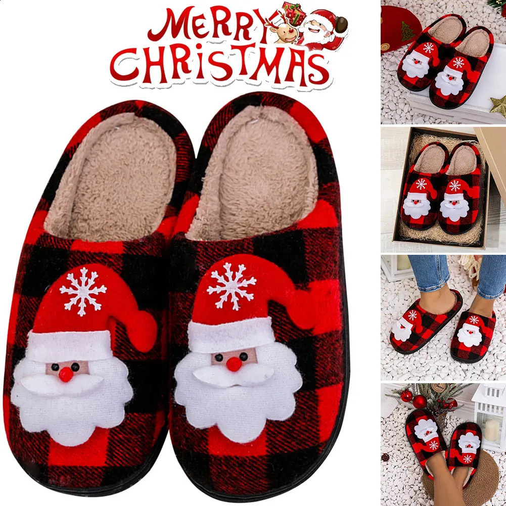 Winter Christmas Slippers Santa Claus Fur Slipper Soft Warm Plush Cushion Slides Bedroom Men Women Winter Home Cotton Slippers 240910