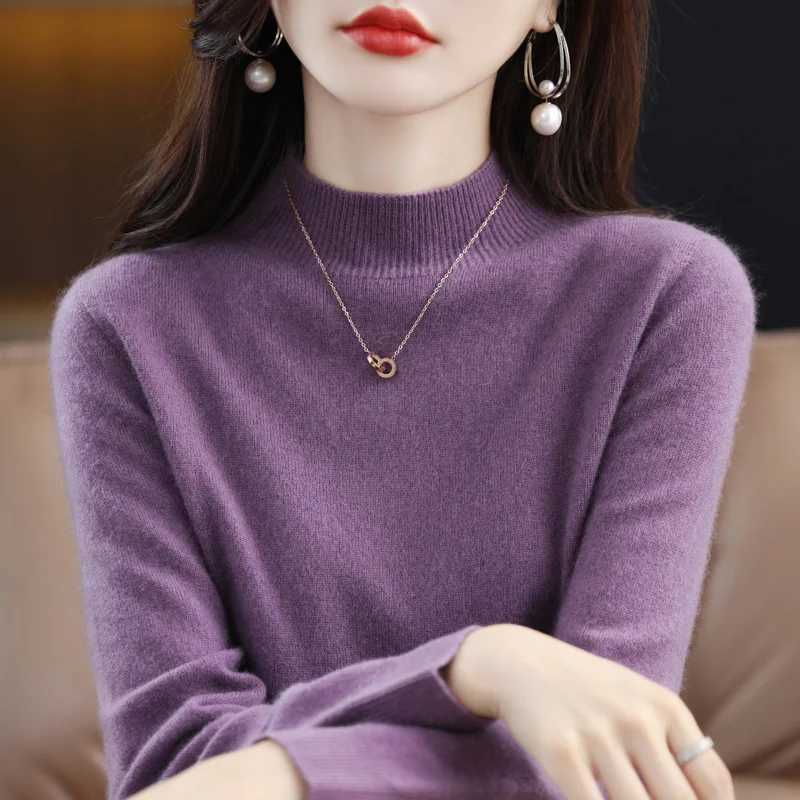 100% Merino Wool Cashmere Sweater Women Knitted Sweater Turtleneck Long Sleeve Pullovers Autumn Winter Clothing Warm Jumper Tops M240910