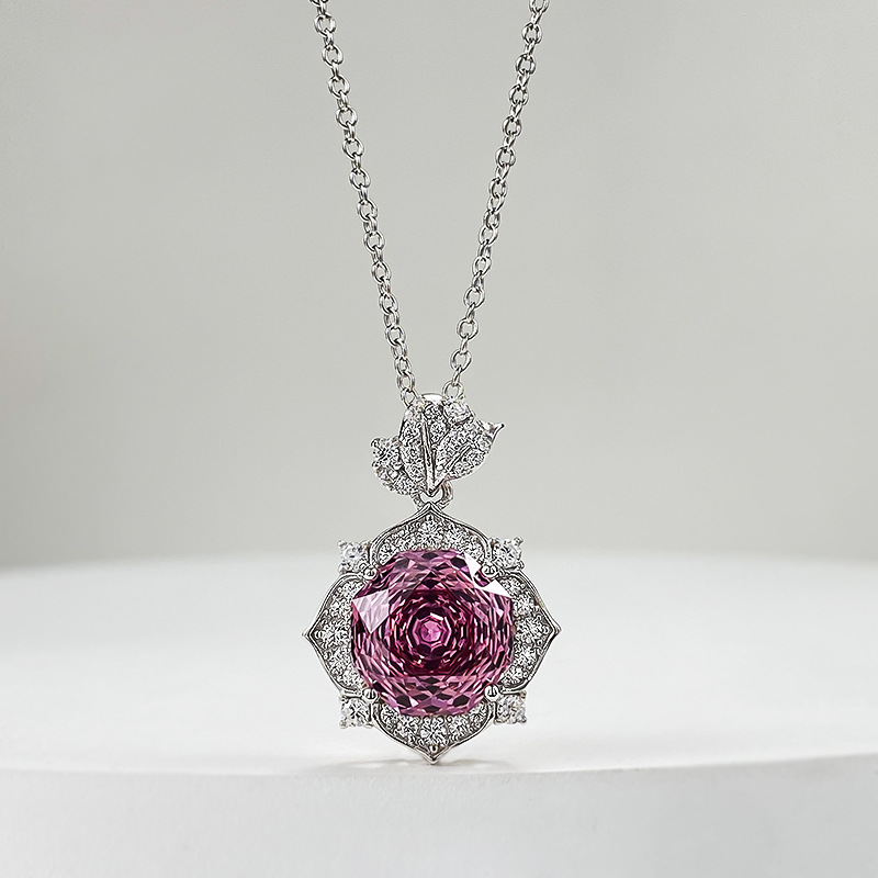 Sterg Sier Rose wer Pendant Necklace, Real Moissanite Dia Amethyst, Jewelry for Women