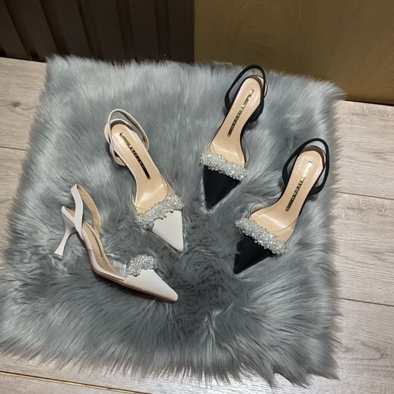 High Heeled Sandals Summer New Fashion Beige Retro Comfortable Transparent Casual Pointed Black Women Free Shipping