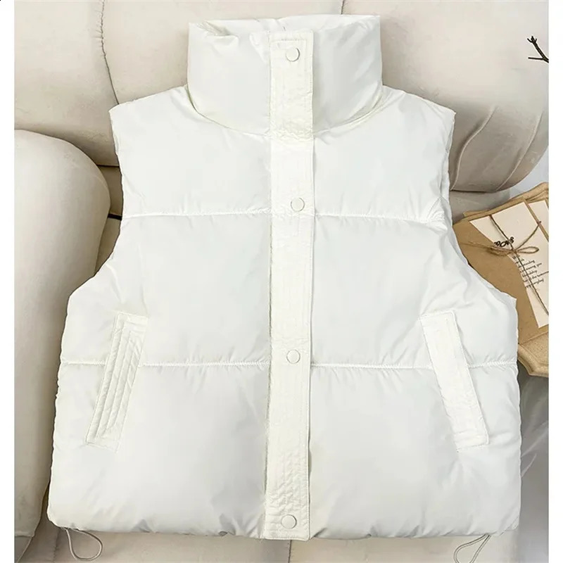 autumn and winter Korean loose cotton vest womens short sleeved collarless jacket fashion 240910