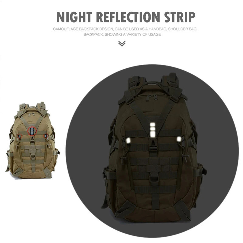 40L camping backpack mens travel bag tactical Molle climbing Rucksack hiking outdoor reflective shoulder fishing bag 241008