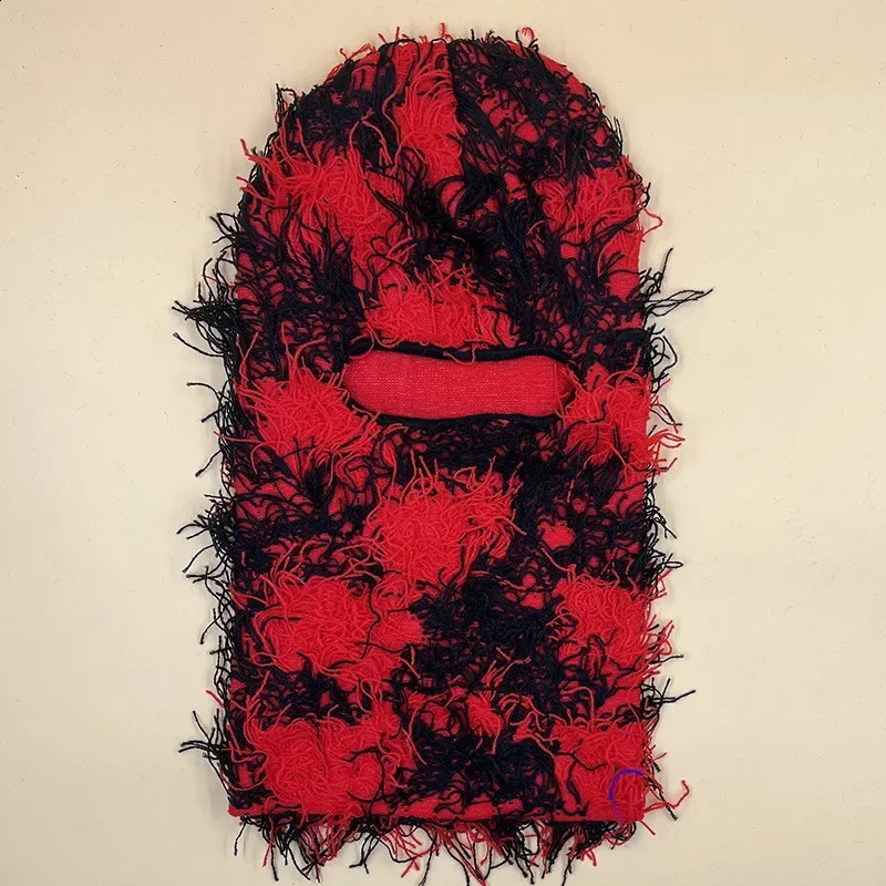 Hip Hop Balaclava Distressed Knitted Hat Full Face Ski Mask Womens Outdoor Wool Blurred Ski Board Balaclava Beanies Mens Hat 240910