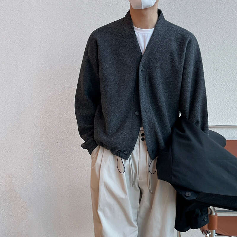 MYQ cardigan men's spring and autumn Korean loose trendy jacket for casual wear with lazy style