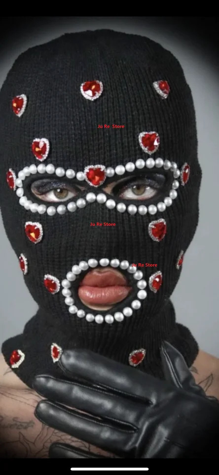 Spicy Girls Street Fashion Personalized Handmade DIY Love Red Diamond Pearl Hip Hop Rock Knitted Pulley Hat Men and Women 240910