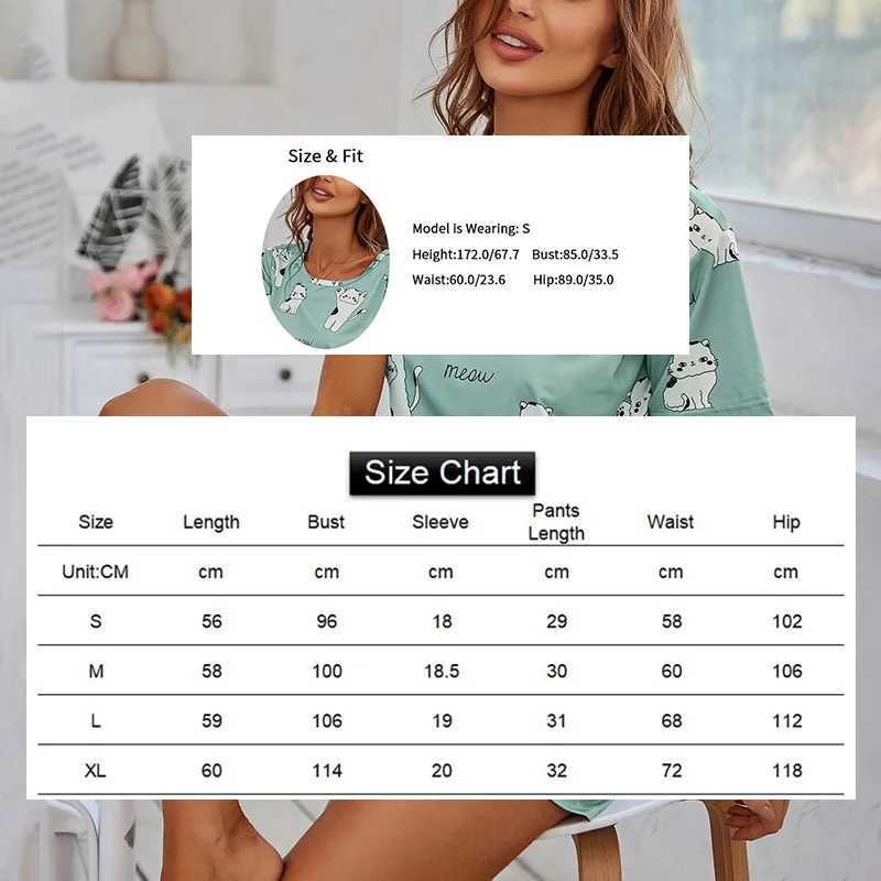 Women Pajamas Sets Short Sleeve Nightwear Top and Pants Sleepwear 2 Piece Pjs Loungewear Cartoon Print Pyjamas Set NightwearX2409