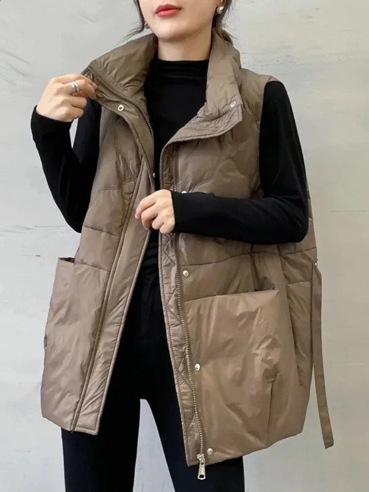 Womens down cotton vest jacket autumn short sleeved stand collar sleeveless womens casual quilted item 240910