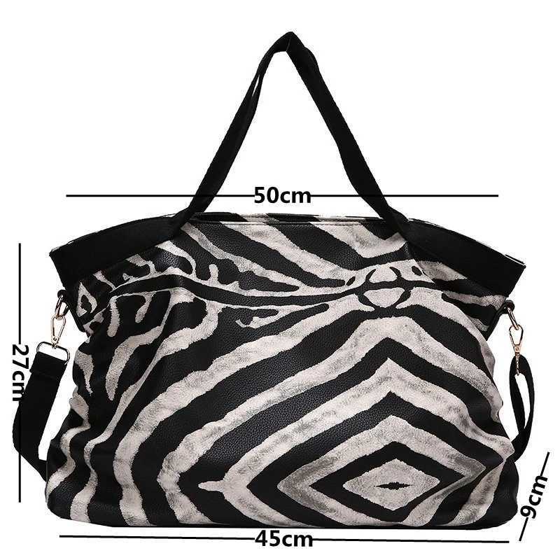 Women Fashion Zebra Pattern Tote Bag High Quality Pu Leather Shoulder Bag Big Travel Package Duffle Bag Winter New Female 240911