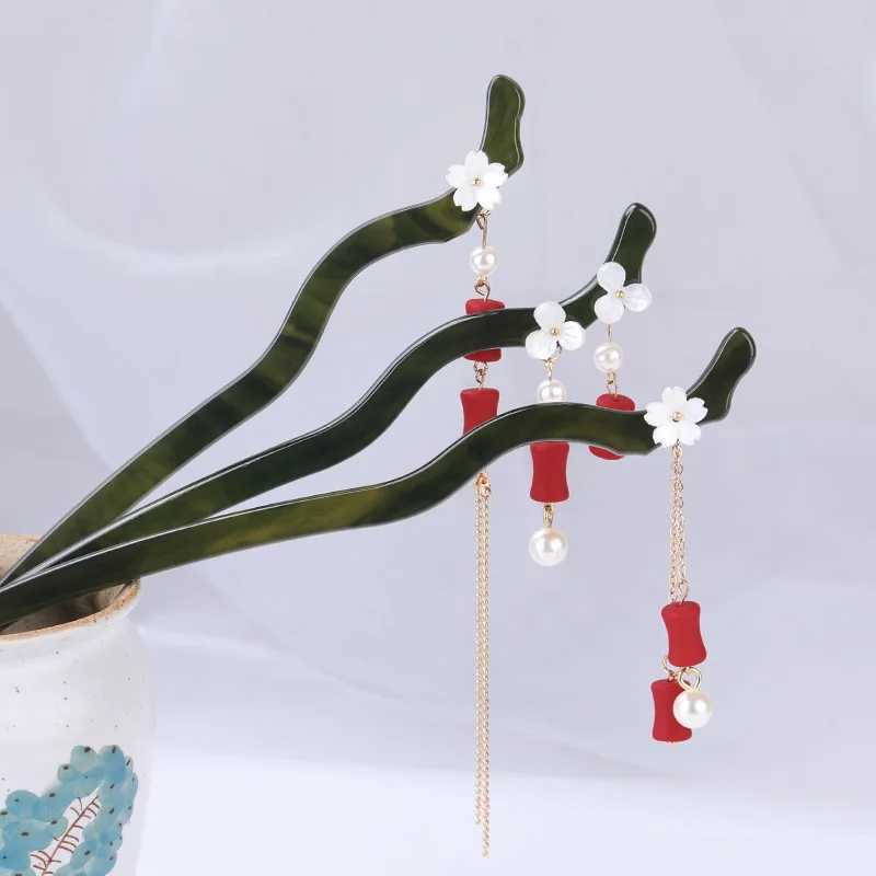 Vintage Wood Flower Tassel Hairpin For Women Girl Antique Hair Stick Hair Clip Costume Chinese Hanfu Hair Accessories Hair PinsX2409