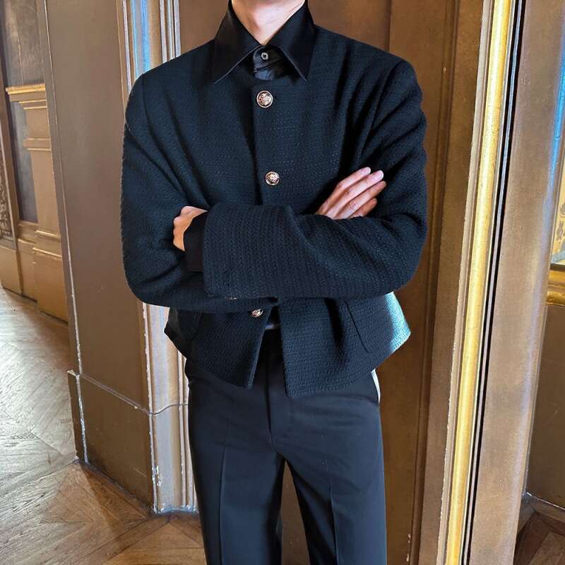 MYQ short style small fragrant men's spring loose round neck top Korean version trendy high-end jacket