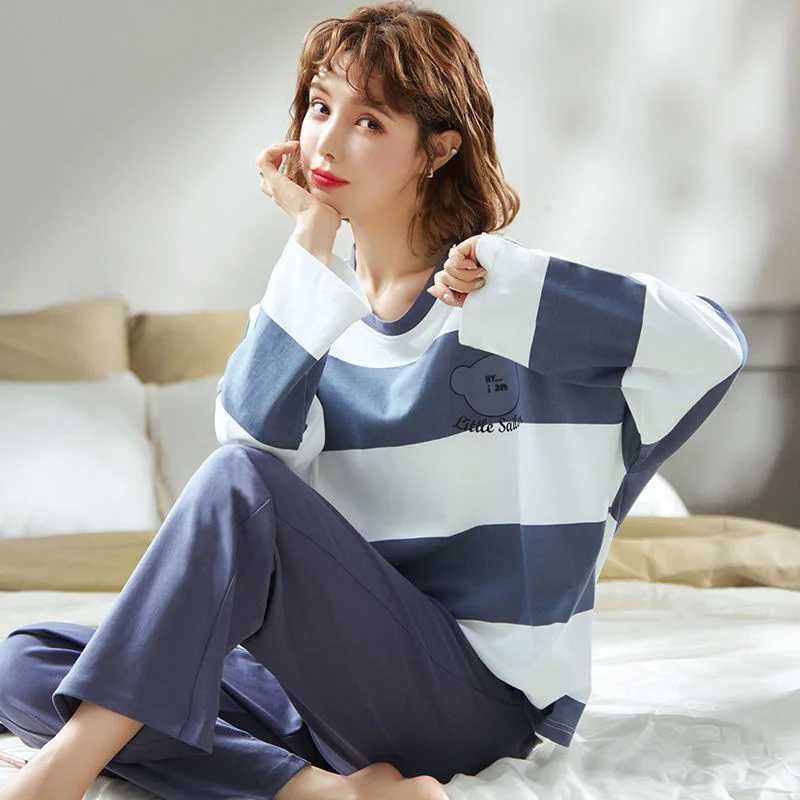Womens 2-Piece Spring Autumn And Summer Pajamas Womens Long Sve New Korean Version Fashion Casual Ladies Loungewear SetXJ250220
