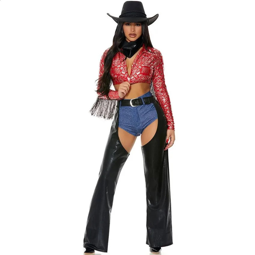 6PcsSet Halloween Party Cowboy Costume For Adult Women Gothic Sexy Cowgirl West Cowboy Cosplay Uniform Suit Carnival Costumes 240911