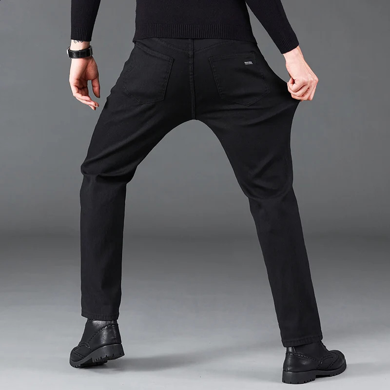 Casual Mens Classic Style Stretch Y2k Jeans Fashion Male Pure Black Business Denim Pants Elastic Cotton Regular Trousers 240911