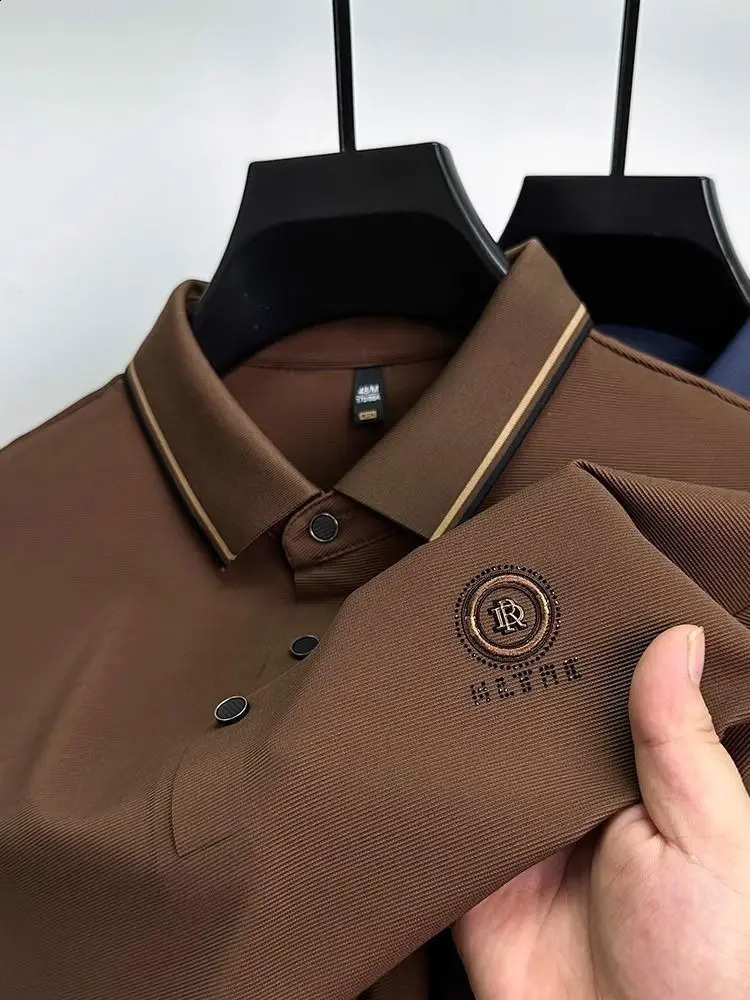 2024Highend Mens POLO Shirt Autumn And Winter item Exquisite Printed Ice silk Long sleeve Fashionable lapel Menswear 240911
