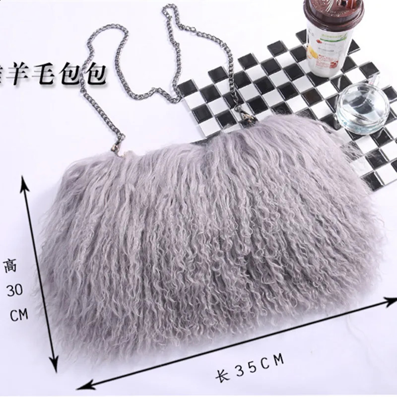 Soft Real Fur wool Chain Shoulder for Women er Purses and Handbags Womens Party Clutch Crossbody Bag High Quality 240909 8ffb 4